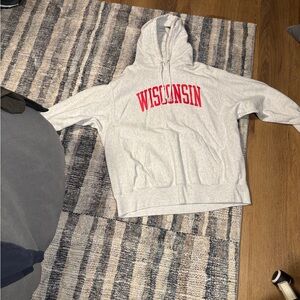 Champion Gray Hoodie with Red Wisconsin Print